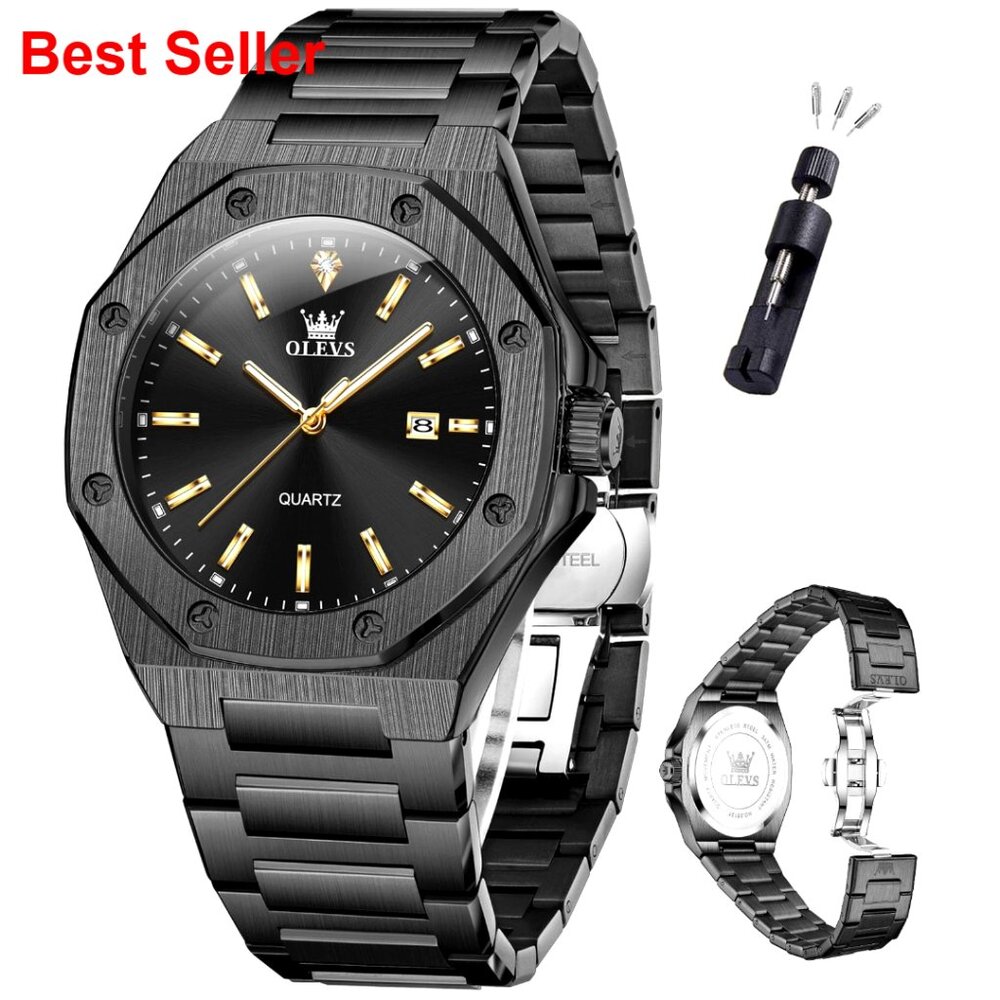 Octagonal Stainless Steel Dress Watch With Luminous Dial